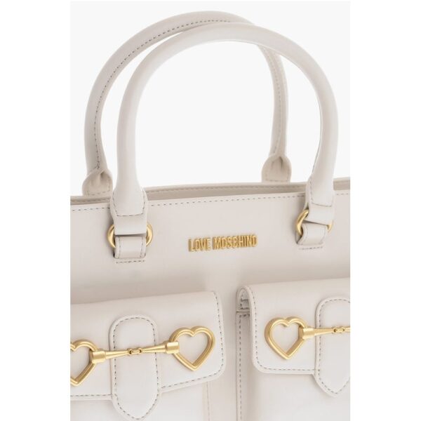 Moschino LOVE Double Pocket Faux Leather Tote Bag With Clamp - Image 4