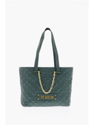 Moschino LOVE Faux Leather Quilted Tote Bag with Golden Details