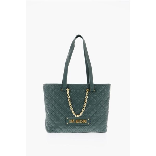 Moschino LOVE Faux Leather Quilted Tote Bag with Golden Details