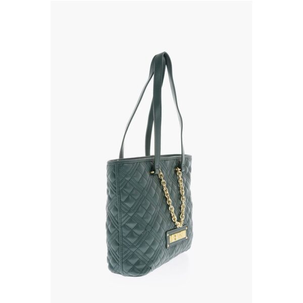 Moschino LOVE Faux Leather Quilted Tote Bag with Golden Details - Image 2