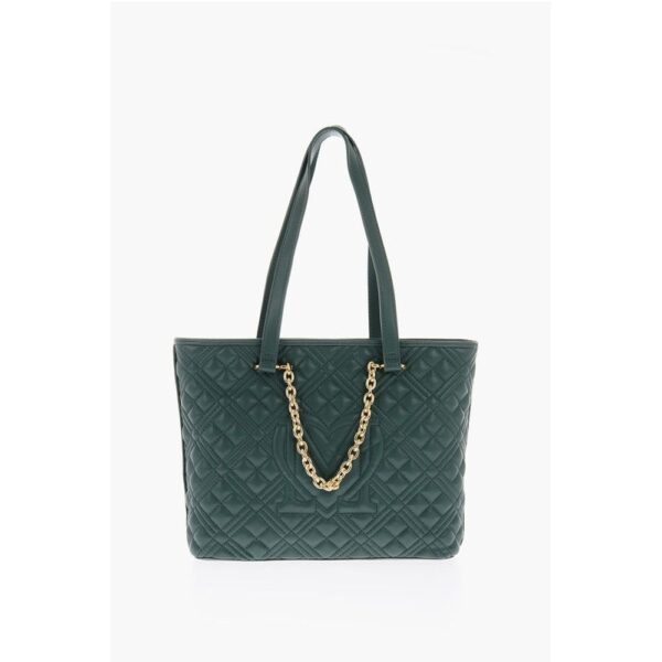 Moschino LOVE Faux Leather Quilted Tote Bag with Golden Details - Image 3