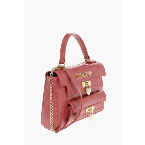 Moschino LOVE Crocodile Printed Faux Leather Hand Bag - Image 3