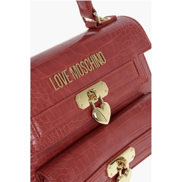 Moschino LOVE Crocodile Printed Faux Leather Hand Bag - Image 4