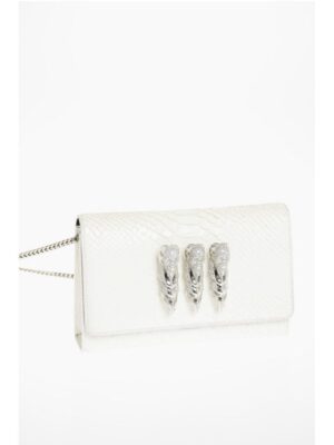 Philipp Plein Crocodile Effect Leather Clutch with Claw Rings