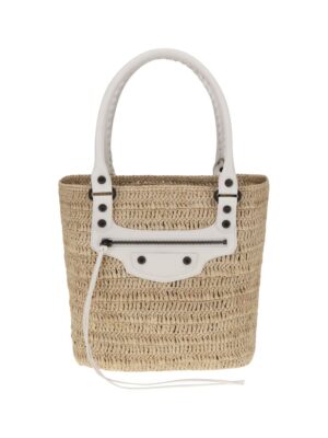 Balenciaga Le City small straw Shoulder Bag