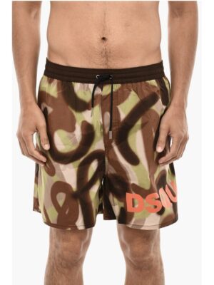 Dsquared² Logoed Swim Short with Spray Paint Motif