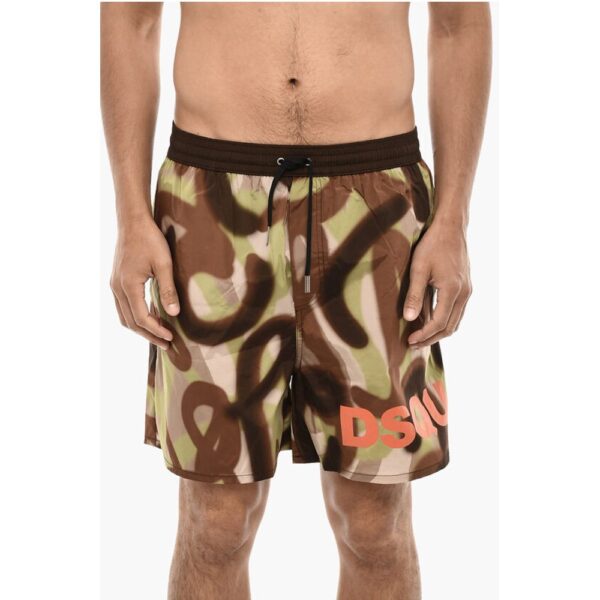 Dsquared² Logoed Swim Short with Spray Paint Motif