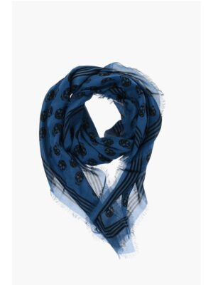 Alexander McQueen Two-Tone BIKER Foulard with All-Over Skulls Print