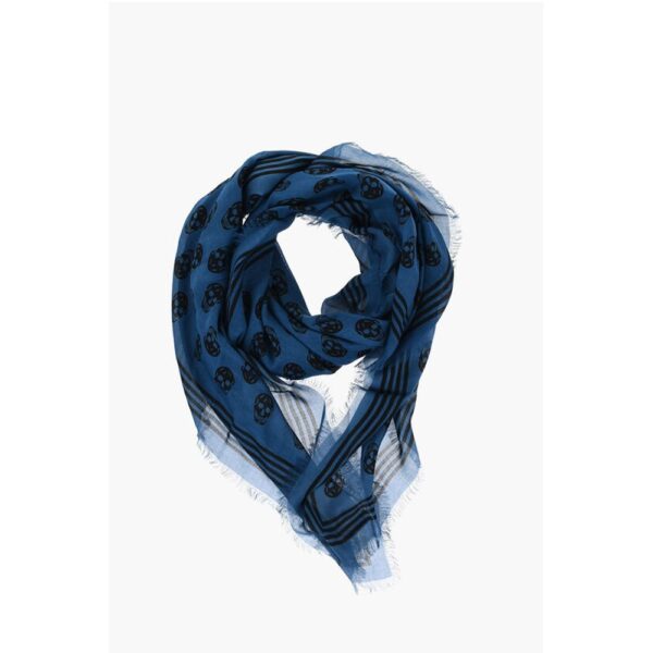 Alexander McQueen Two-Tone BIKER Foulard with All-Over Skulls Print