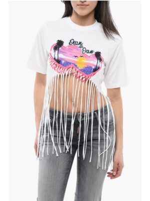 Dsquared² Fringed Hem SPRAY SUNSET Crop T-Shirt