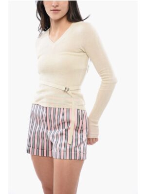 Dsquared² V-Neck Cotton Sweater with Lace-up Detail