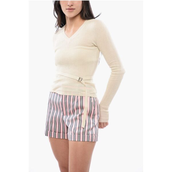Dsquared² V-Neck Cotton Sweater with Lace-up Detail