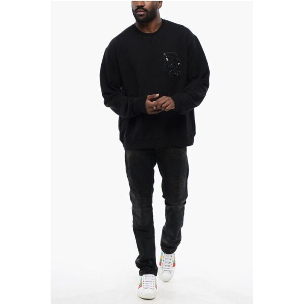 Dsquared² Brushed Cotton Crewneck Sweatshirt With Sequined Logo - Image 4