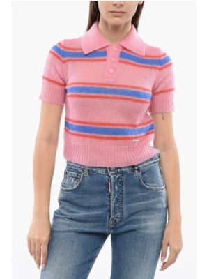 Dsquared² Mohair Blend SOFT Crop Polo with Balanced Stripe Motif