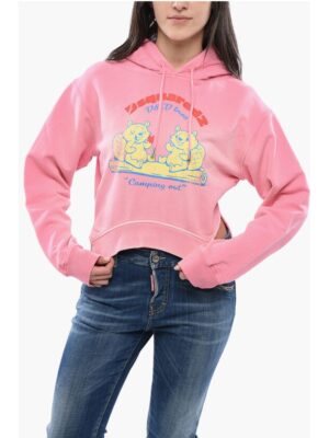 Dsquared² Brushed Cotton CAMPING OUT Cropped Fit Hoodie