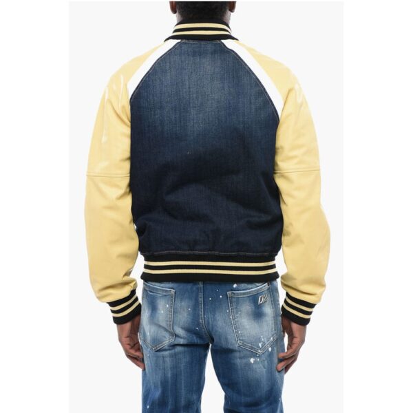 Dsquared² Denim Bomber Jacket with Eco-leather Sleeves - Image 2