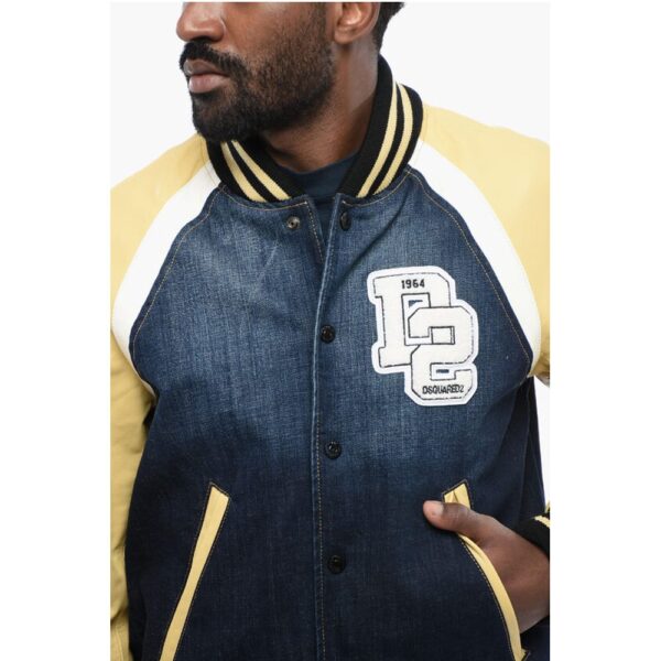 Dsquared² Denim Bomber Jacket with Eco-leather Sleeves - Image 3