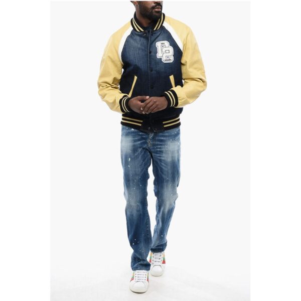 Dsquared² Denim Bomber Jacket with Eco-leather Sleeves - Image 4