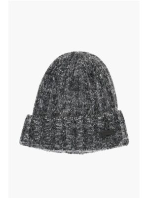 Saint Laurent Wool Blend Beanie with Logo Patch
