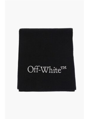 Off-White Virgin Wool Scarf with Embroidered Logo