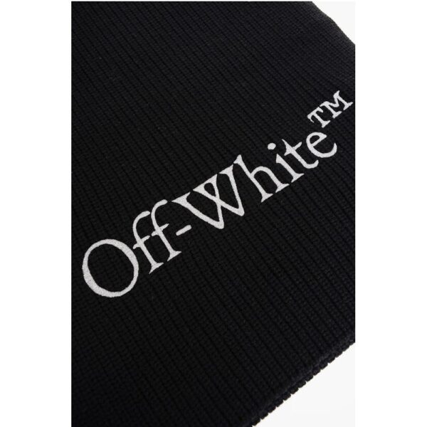 Off-White Virgin Wool Scarf with Embroidered Logo - Image 2