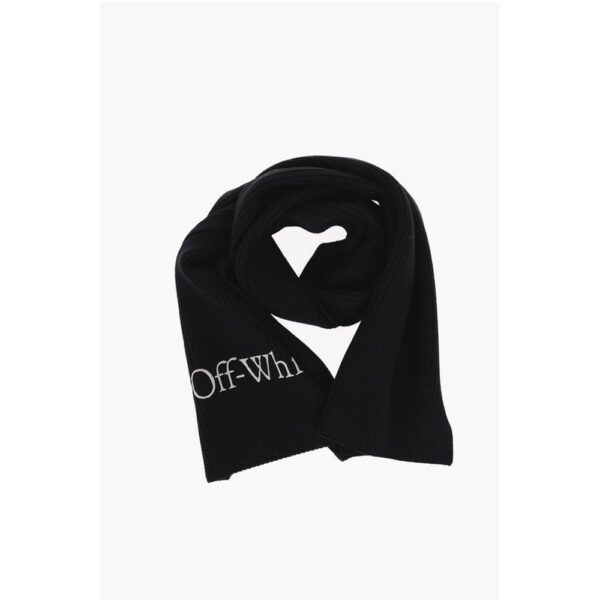 Off-White Virgin Wool Scarf with Embroidered Logo - Image 3