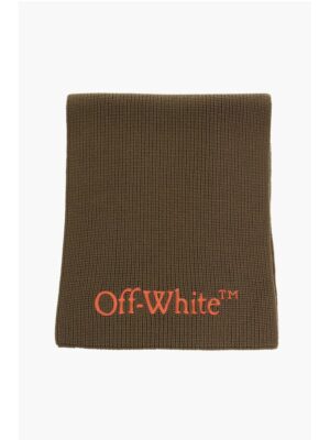 Off-White Virgin Wool Scarf with Embroidered Logo