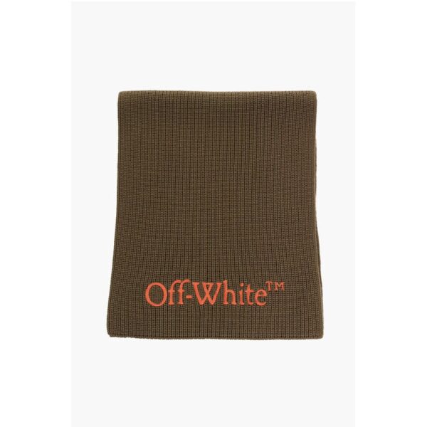 Off-White Virgin Wool Scarf with Embroidered Logo