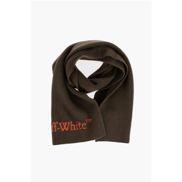 Off-White Virgin Wool Scarf with Embroidered Logo - Image 3