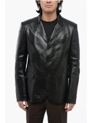 Versace Single Breasted Hammered Leather Blazer