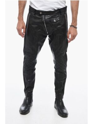 Dsquared² Leather Biker Pants with Zipped Detailing