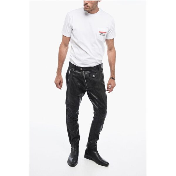 Dsquared² Leather Biker Pants with Zipped Detailing - Image 4