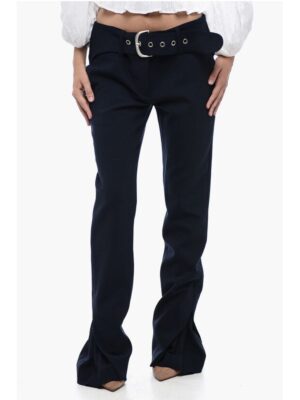 Off-White Low-Waisted Pants with Pleated Detail