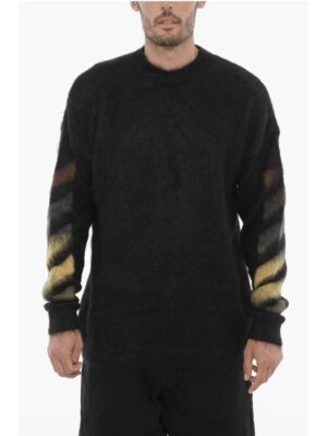 Off-White Crew-neck Fluffy Sweater with Contrasting Logo