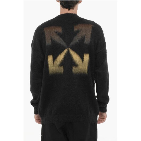 Off-White Crew-neck Fluffy Sweater with Contrasting Logo - Image 2