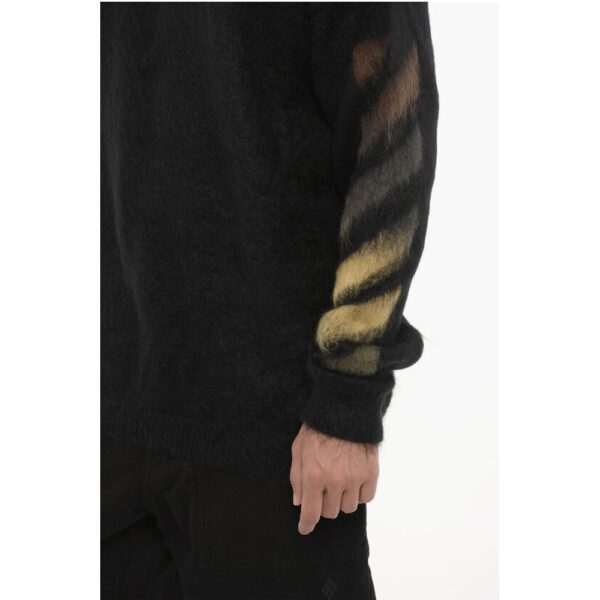 Off-White Crew-neck Fluffy Sweater with Contrasting Logo - Image 3