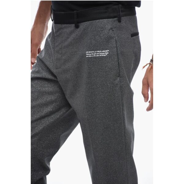 Off-White Glittery Tailoring Pants with Satin Detailing - Image 2