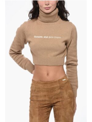 Palm Angels Embroidered Cropped SUNSET Turtle Neck Sweater