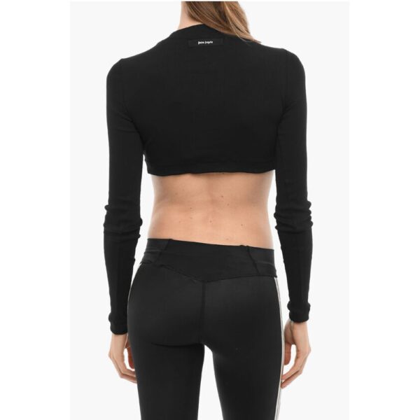 Palm Angels Long Sleeved Ribbed Cropped T-Shirt - Image 2