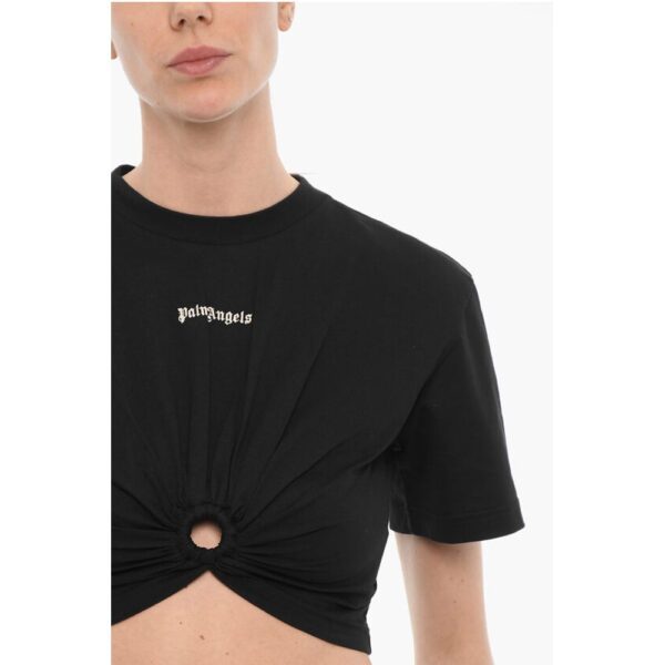 Palm Angels Solid Color Crop T-Shirt with Cut-Out Detail - Image 3