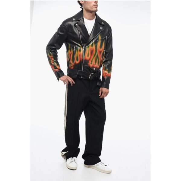 Palm Angels Leather BURNING Biker Jacket with Flames Motif - Image 4