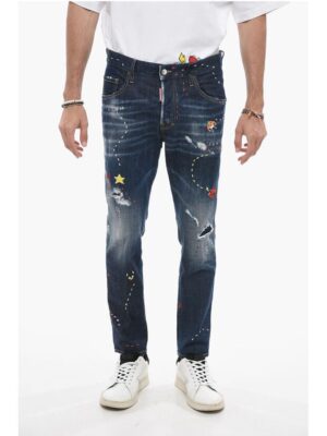 Dsquared² Embroidered Skater Denims with Dark Wash