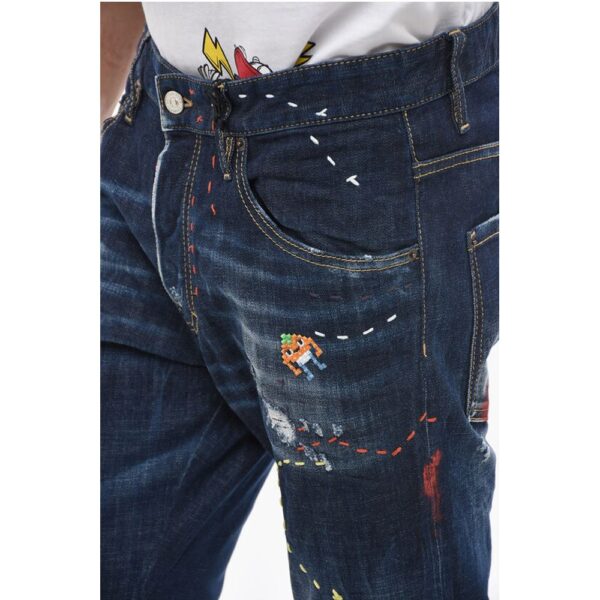 Dsquared² Embroidered Skater Denims with Dark Wash - Image 3