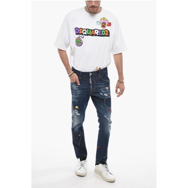 Dsquared² Embroidered Skater Denims with Dark Wash - Image 4