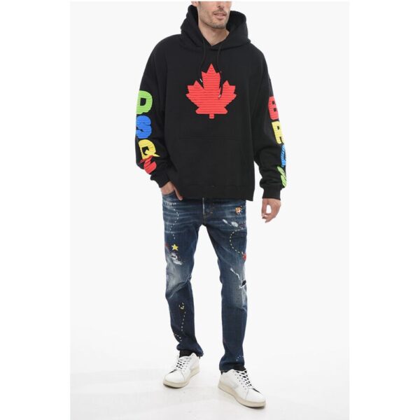 Dsquared² Hoodie Sweatshirt with Multicolored Textured Artwork - Image 4