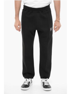 Neil Barrett Fleeced Cotton Blend Loose Fit Joggers with Thunderbolts Emb
