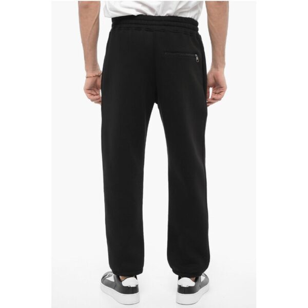 Neil Barrett Fleeced Cotton Blend Loose Fit Joggers with Thunderbolts Emb - Image 2