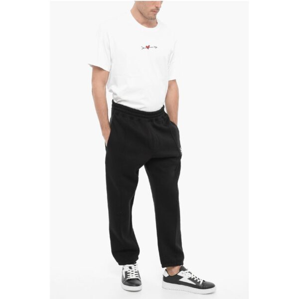 Neil Barrett Fleeced Cotton Blend Loose Fit Joggers with Thunderbolts Emb - Image 4