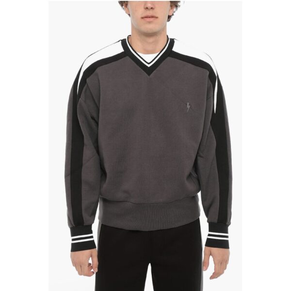 Neil Barrett Fleeced Cotton Baggy Fit Crew-neck Sweatshirt