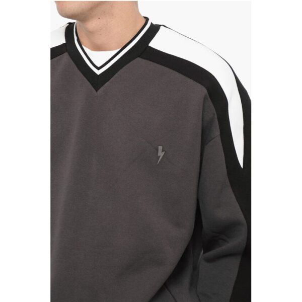 Neil Barrett Fleeced Cotton Baggy Fit Crew-neck Sweatshirt - Image 3